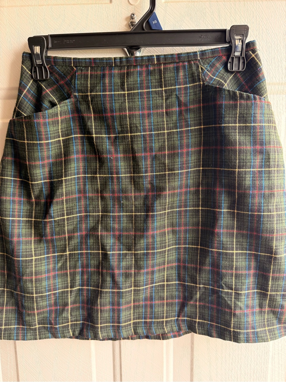 Plaid Mini Skirt in Green and Navy with Yellow Accents
